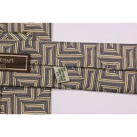 Paul Stuart Made in England by Drakes Gray/Gold Textured Woven Silk Necktie Tie - Picture 6 of 6